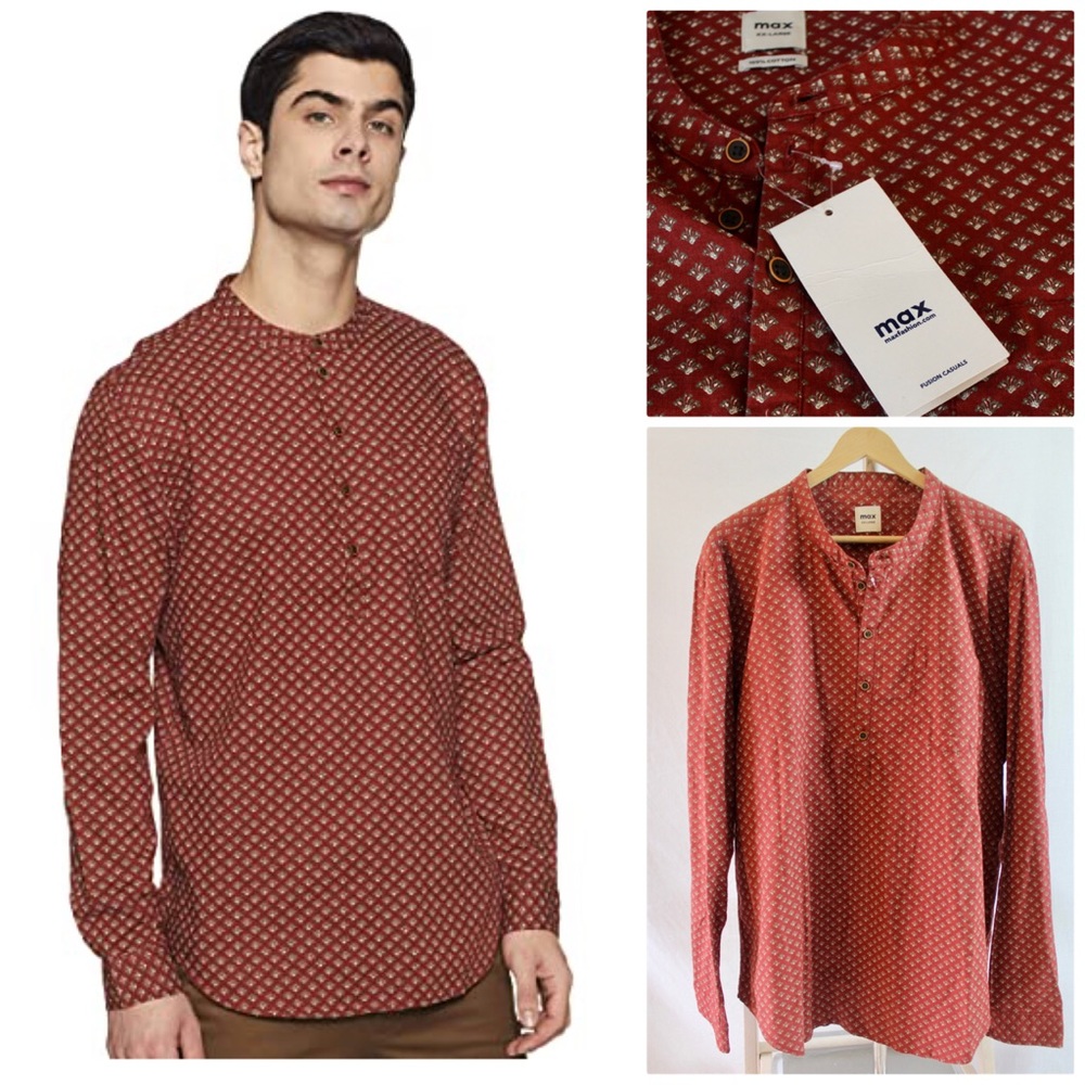 NWT Max Cotton Band Collar Shirt Rust XXL 46 chest